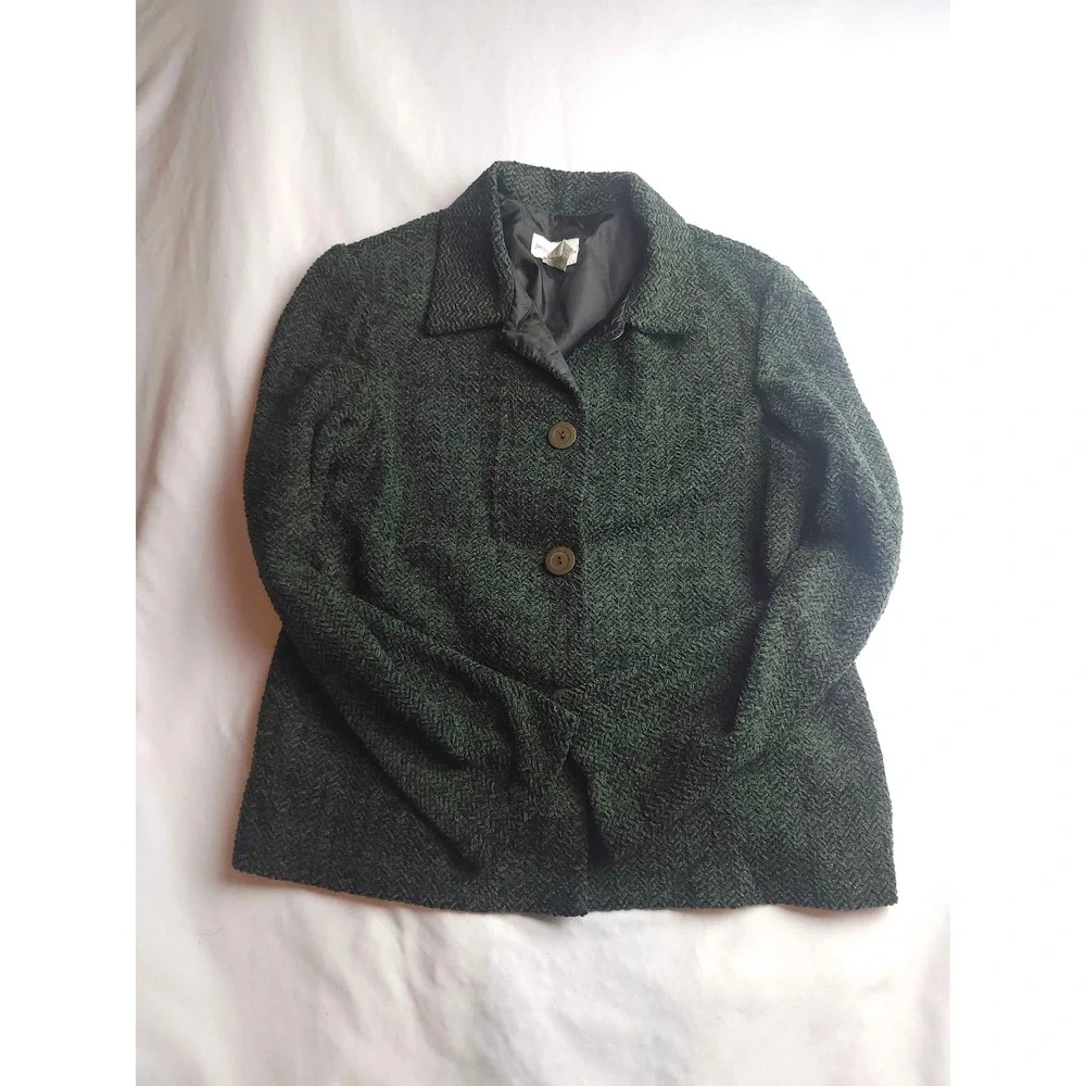 Vintage Jaclyn Smith Green Herringbone Tweed Blazer Jacket Size 10 Womens